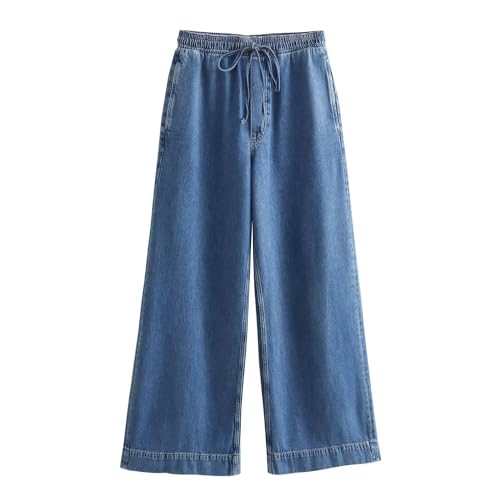 Lazy Drawstring Denim Pants Women Nordic Minimalism Sky Blue Loose Jeans Boyfriend Harem Jeans Women