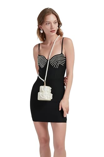 Image of Cake Shaped Acrylic Clutch Pearl Handbags Beaded Evening Bag Mini Clutch Handbag for Wedding Cocktail Party Prom