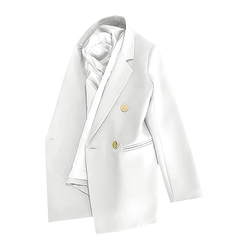 MAFSMJP Blazers femininos EN8 jaquetas primavera verão escritório senhoras casacos elegantes casuais trespassados, Branco, G