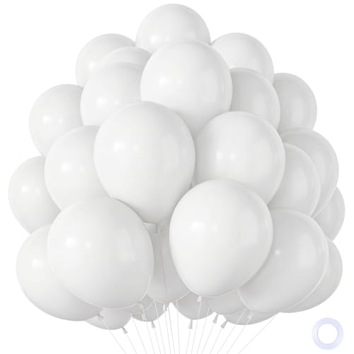 Ballon Blanc 100 Pièces, Ballons De Baudruche Anniversaire Blanc Mat, Ballon Latex Hélium pour Decoration Anniversaire Mariage Fiançailles Bapteme Gender...