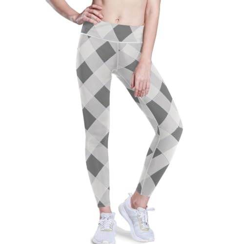 Leggings de yoga para mujer en gris a cuadros y cintura alta talla XS a XXL