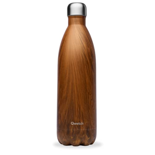Qwetch, Insulated Originals Bottle, Wood 1000 ml, Stainless Steel Water Bottle, 24h Cold and 12h Hot, Leakproof