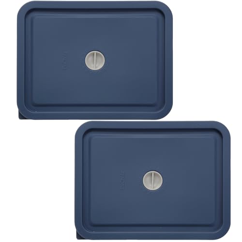 Replacement Lids for Pyrex 7211-PC 6 Cup Rectangle Silicone Storage Cover Lid for Glass Bowl 2 Pack with Date Mark Dark blue