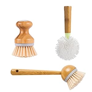 Hahepo Afwasborstel bamboe bord borstel set schotel scrubber reinigingsborstel set vaatborstel voor pannen, potten, spoelbakken voor reiniging