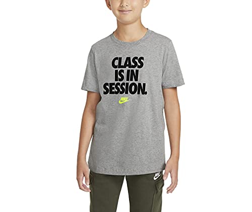 Nike Boy's Sportswear Graphic T Shirt (Grey/Class is in Session, Large)