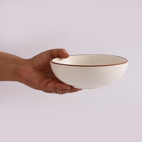 Image of miah decor Ceramic Serving Bowl | Speckled Ivory Rustic Stoneware Style Bowl for Rice, Curry, Gravy & Salad | Deep Multipurpose Serving Dish for Parties & Family Meals (Style 13)