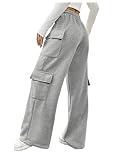RoseSeek Women's Wide Leg Sweatpants Drawstring Waist Baggy Cargo Pants Casual Trousers with Pockets Grey Medium