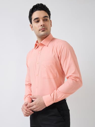 Image of Raymond Men Slim Fit Fil-A-Fil Pattern Pure Cotton Semi Cutaway Collar Full Sleeve Formal Shirt