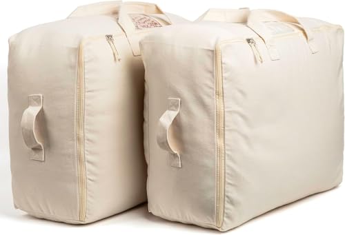 Image of Golden bird Large Canvas Comforter Storage Bags Closet Organizer for Clothes Sweater Blanket Clothes Organizer with Dual Zipper (25 inches L,19 inches H, 9 inches W) (2 PCS, large)
