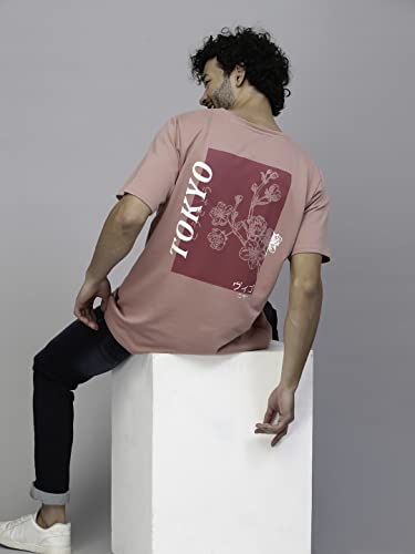 Image of Rigo Back Printed Half Sleeves Round Neck Oversized T-Shirt for Men | Drop Shoulder T-Shirt for Men | Loose Baggy Fit T-Shirt for Men