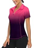 LURANEE Golf Clothes for Women,Golf Polo Shirts Summer Short Sleeve 1/4 Zip Tops Moisture Wicking Casual Tennis Activewear with Pockets Ombre Purple S