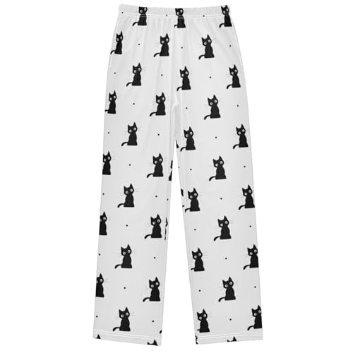 Boy's Pj Pants Cute Black Cat Silhouette Lounge Bottoms Elastic Waist Kids Joggers with Pockets Size 6-14