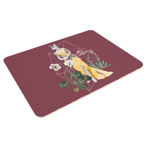 Sets de table souple dessous en liège napperons rouge chat fleurs 39,5x28,5 - 3