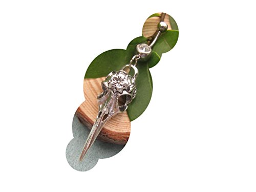 Raven Skull Belly Button Ring - Belly Ring - Belly Bar - Body Jewelry