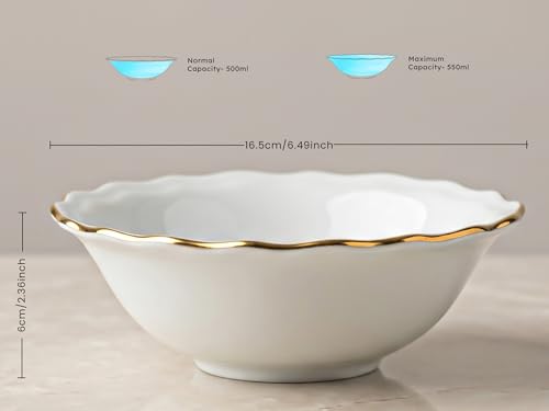Image of Bodhi House 2-Piece Gold Rim Porcelain Serving Bowl Set | Lightweight, Chip Resistant, | Dishwasher Safe | Elegant Tableware for Home Dining, Parties, Serving & Gifting Use | White