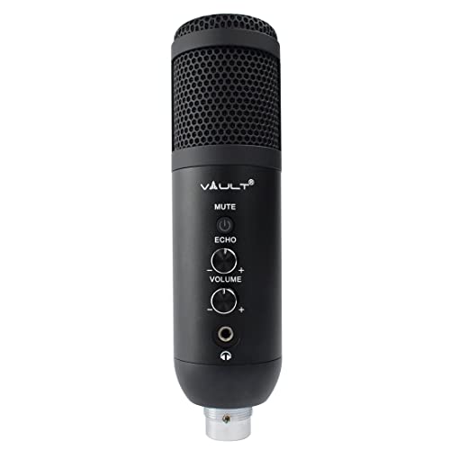 Image of Vault EM-200N USB Condenser Podcast Microphone with Built in Headphone Out Volume /Gain Control and Mute Button for Gaming, Podcasting, Conference Calls, Recording, Singing and Dubbing