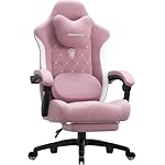 Dowinx Gaming Chair with Heated Massage Lumbar Support,Big and Tall Fabric Gaming Chairs for Adults with Footrest, Ergonomic Computer Game Chair with Poket Spring Cushions, 350lbs, Pink