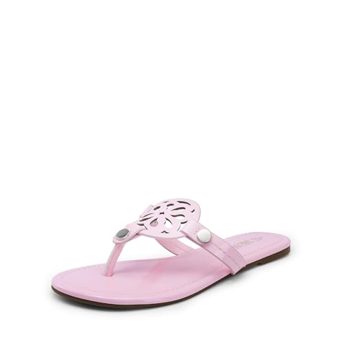 DREAM PAIRS Women's Flip Flops Comfortable Soft Cushion Slide Slip on Summer Beach Thong Flat Sandals,Size 9.5,Pink-Pat,SDFF2403W