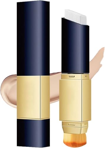Lápiz corrector y base de maquillaje con alta opacidad, 2 en 1, barra de contorno que cambia de color y resistente al agua, palo de larga duración con pincel, acabado mate hidratante (natural)