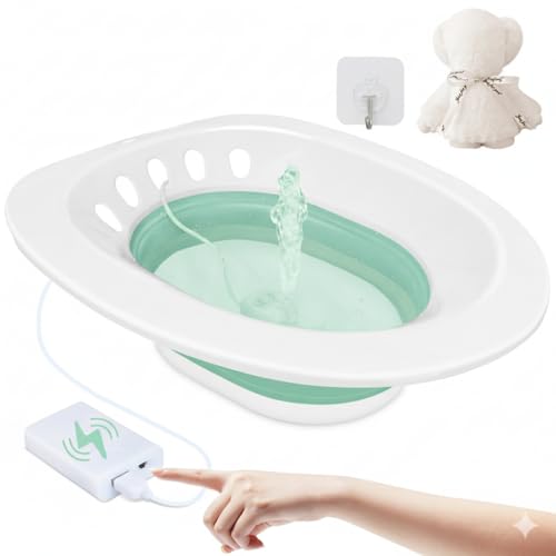 Image of RUGUO Electric Sitz Bath for Toilet Seat, Unisex Sitz Bath Soak Tub, Sits Bath Kit for Women, for Soothes Hemorrhoids & Postpartum Care, Automatic Flushing - Mint
