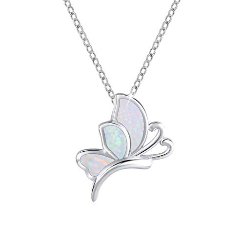 Cadena de mariposa para mujer, collar colgante de plata de ley 925, ópalo, mariposa, regalo para mujeres y niñas Cover