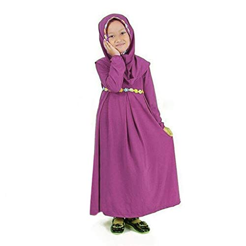 Kids Girls Two-Piece Muslim Prayer Dress Set Long Sleeve Full Length Maxi Dress Abaya Kaftan with Scarf Hijab Clothes2