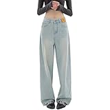 Material: Estos jeans de pierna ancha y cintura alta para mujer están confeccionados con un material elástico con apariencia de mezclilla, el ajuste es un estilo popular que ofrece un ajuste cómodo y relajado que es a la vez elegante y favorecedor