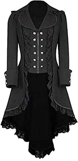 COREWO Womens Medieval Steampunk Tailcoat Victorian Gothic Jacket Lace Tuxedo Vintage Tailcoat Coat