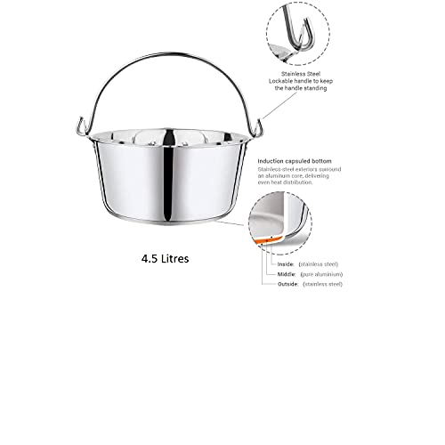 Penguin Home® 3820 Professional Jam Maslin Pan-Capacity of 4.5 litres Induction Safe-Suitable for All Hobs-Diameter-24 cm, Stainless Steel, Aluminium, 4.5 liters, Silver 2 Gallery Image