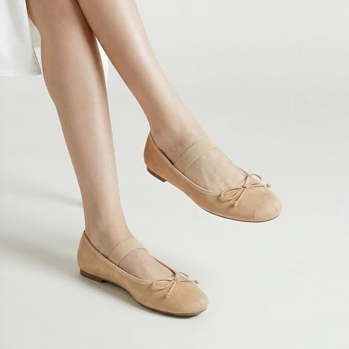Image of Trary Flats for Women Closed Round Toe Ballet Flats Mary Jane Shoes Women with Elastic Strap Cute Bowknot Comfortable Dress Shoes for All-Year Daily Work Casual Wear