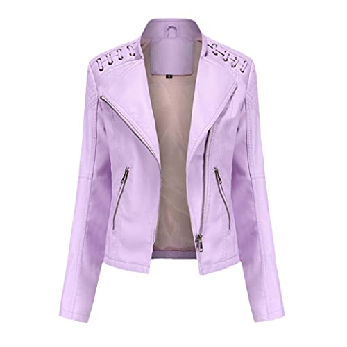 Veste en cuir synthétique femme noire taille L avec col rabattu moderne