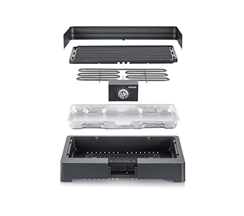 SEVERIN Tischgrill mit Aluminium-Grillplatte für drinnen und draußen, Elektrogrill mit schnellem Grill-Start, Balkon Grill ohne Verbrennungsgefahr, Schwarz, PG 8567 5