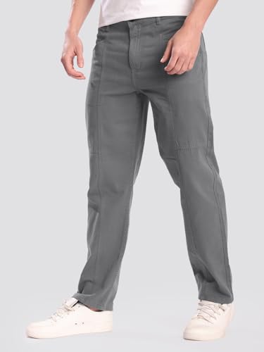 Image of BENE KLEED Men's Solid Cotton Trousers | Classic Style | Full Length | Relaxed Fit |