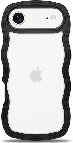 Image of GoldKart iPhone 17 Air Case Wavy Edge Clear Back Design, Anti-Slip Grip Cute Wave Curly Frame Shape Shockproof Soft TPU & Hard PC Bumper Protective Phone Case Cover for Women Girls - Black