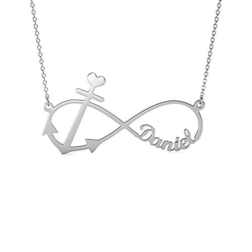 Personalized Forever Love Infinity Anchor Name Necklace Custom Made with Any Name Heart Sterling Silver Copper Jewelry Gift for Women Girls (white-gold-plated-brass)