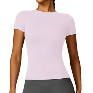 Women’s Gym Tops Slim Fit Crew Neck Short Sleeve Tight Basic Solid Tee Athletic Running Yoga Sports T-Shirts