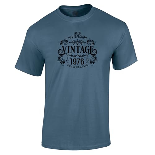 50th Birthday Gift for Men - Vintage Mens T Shirt Born 1976 Aged to Perfection - 1976 Birthday Gifts for Men Indigo Blue Size XL