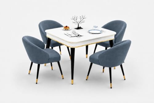 Image of WOODEN SPACE 4 Seater Wooden Dining Table Set | Urban Marble Top Dining Table with Chairs for Dining Room & Kitchen (Modern Classic Dark Grey) (42 x 42 x 30 inch)
