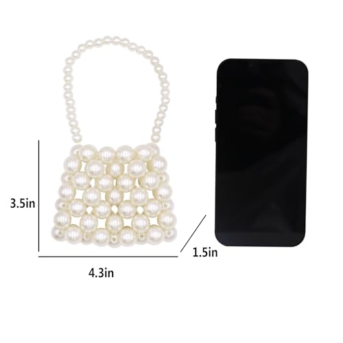 Image of Girls Mini White Pearl Purse Handbag Acrylic Beads Handbag Tiny Handbags Pearl Beaded Clutch Evening Bag for Women