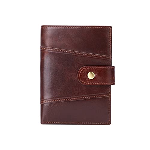 Men Womens allet Folding Business Card Holder Pocket ID Card Pocket Vertical Retro Leather Wallet (Brown)