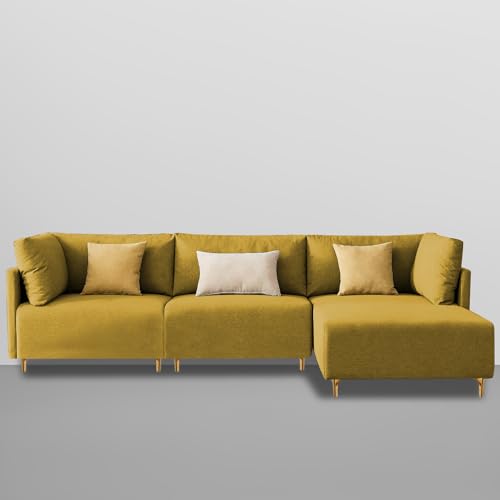 Image of Carina RHS 4 Seater L Shape Sofa Set for Living Room (Yellow Fabric) Premium Fabric Sofa