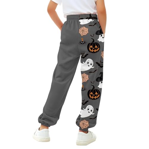 Girls Halloween Sweatpants Pumpkin Ghost Bat Print Drawstring Sweat Pants Kids High Waisted Elastic Trousers2