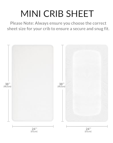 Image of Mini Crib Sheets for Baby Boy Girl 2 Pack, Neutral Mini Crib Mattress Sheet 24 inch x 38 inch, Muslin Nursery Bedding Soft and Breathable Comfort (White & White)