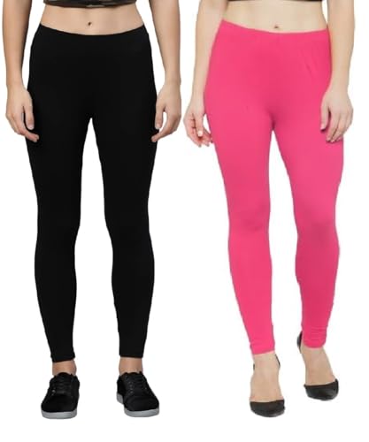 Image of ZAYANQA Combo of 2 Slim Fit Women /Girls Solid Stretchable Cotton Ankle Length Leggings with Ultrasoft Wide Elastic Waistband |Comfortable |Fashionwear|