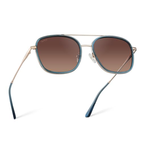 WearMe Pro - Women’s Polarized Square Sunglasses: Modern Square Aviator with Double Bridge Vintage Aesthetics
