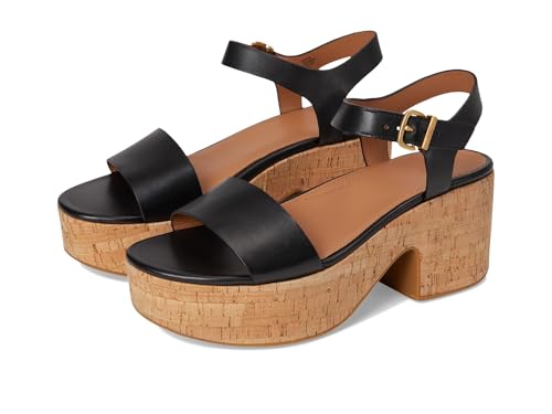 FitFlop Women’s Platfforms Leather/Cork Heeled Ankle-Strap Sandals Black 10 Medium