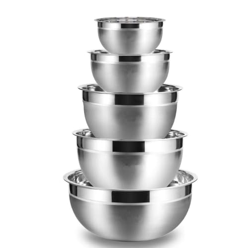 YUNYDSM Mixing Bowls, 5Pcs Stainless Steel Mixing Bowl Set, Utensils for the Kitchen, Multifunctional, Stackable, Dishwasher Safe, 3.75L / 3.25L / 2.5L / 2L / 1.3L (Without)