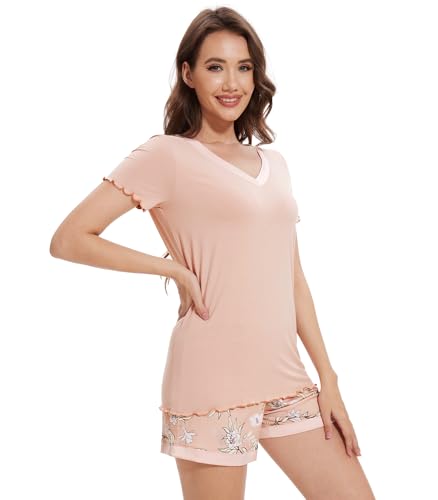 Image of WiWi Viscose from Bamboo Pajamas Set for Women Super Soft Short Sleeve Cooling Summer Plus Size Pjs Sets Sleepwear S-4X