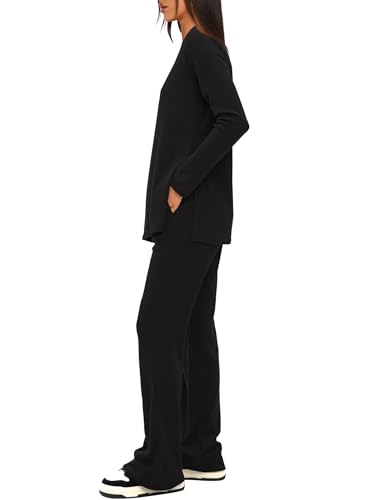 Darong Womens 2 Piece Pajamas Sets Ribbed Knit Lounge Sets Long Sleeve Top and Pants 2024 Fall Matching Outfits4