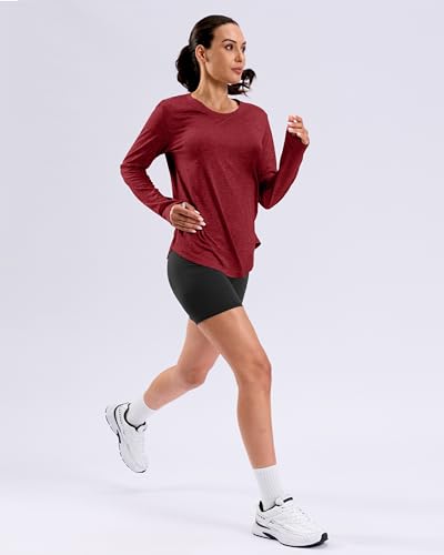 Lightweight Long Sleeve Workout Tops for Women Athletic Running Shirts (Red,XL) - image 3